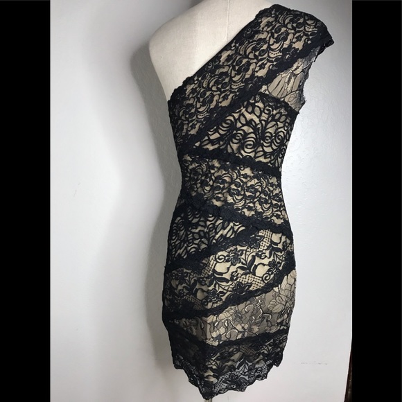 BEBE Black One Shoulder Form Fitting Dress Small - Picture 3 of 6